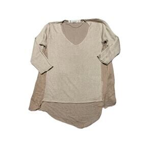 ZARA KNIT HI LO TOP METALLIC GOLD V-Neck SWEATER 3/4 SLEEVE WOMENS SIZE M